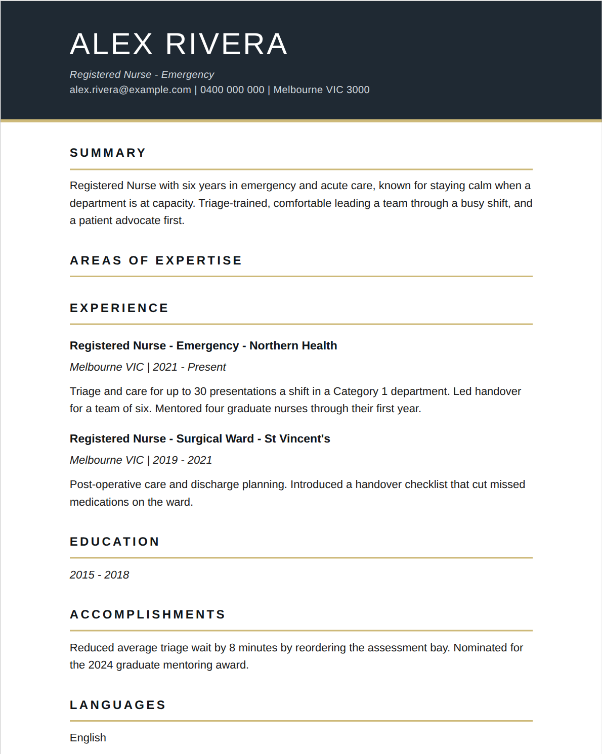 A resume in the Executive template