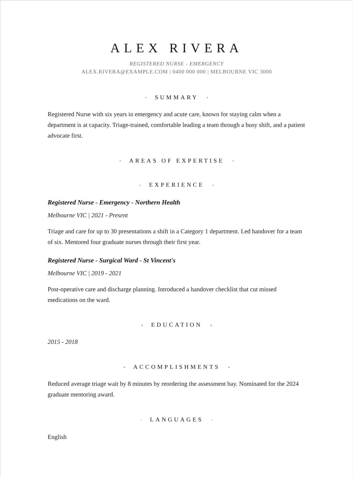 A resume in the Minimalist template